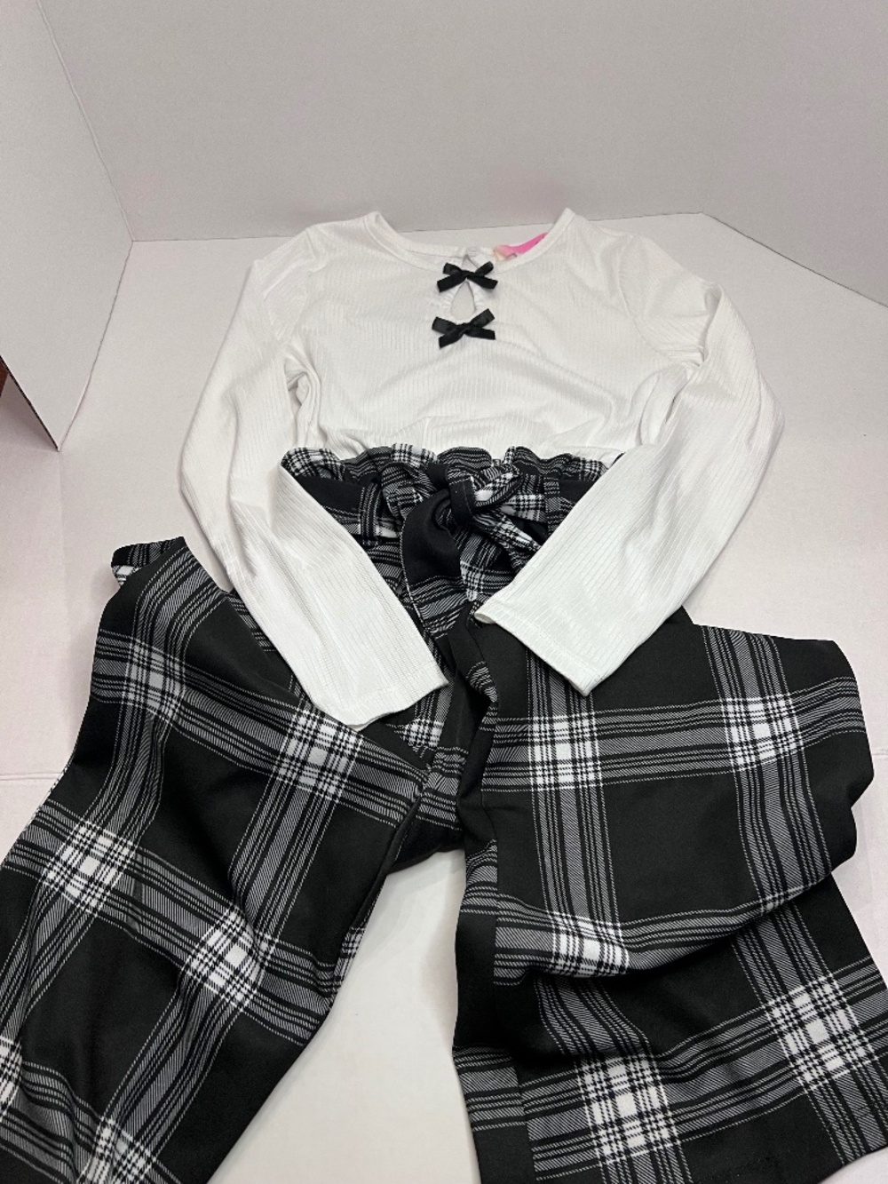 2 Hip Girls Size 8 Black White Plaid Wide Leg Jumpsuit One Piece